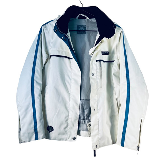 Descente Womens Ski Jacket White Blue Waist Length Zip Lined Collar Pockets 12 - Picture 1 of 12
